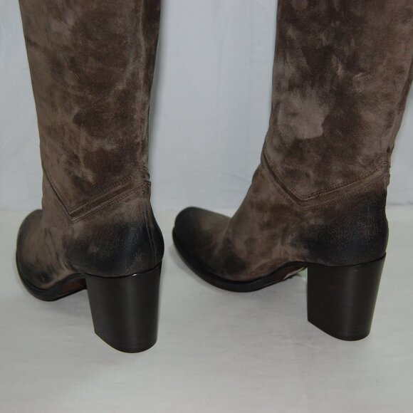 40/US9❤️Made in ITALY Brown Oiled Leather Over the Knee High Heels Tall BOOTS - Picture 8 of 16